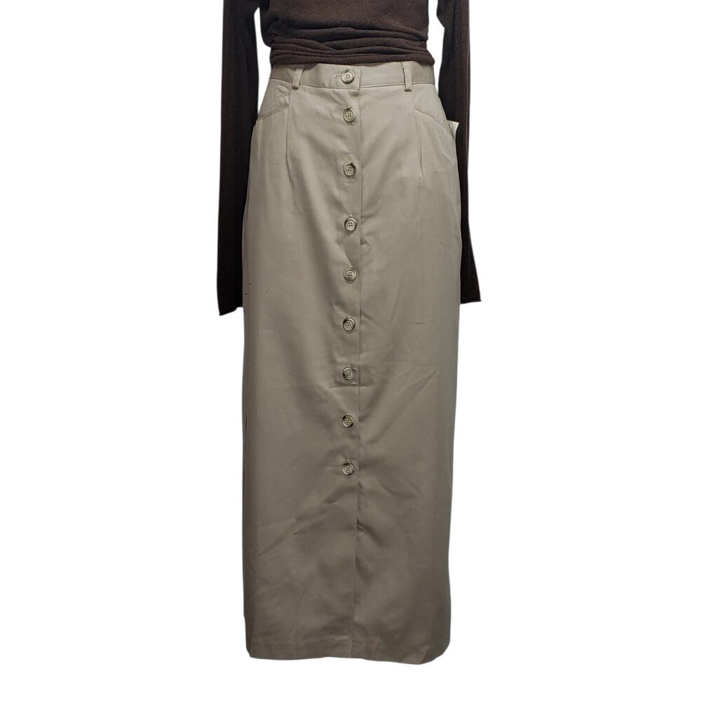 Vintage 90s Bedford Fair Maxi Skirt NWT 12 Khaki Cotton Utility Cottagecore